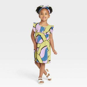 Black History Month Toddler Ruffle Shirtdress Headband Set Purple Abstract 3T